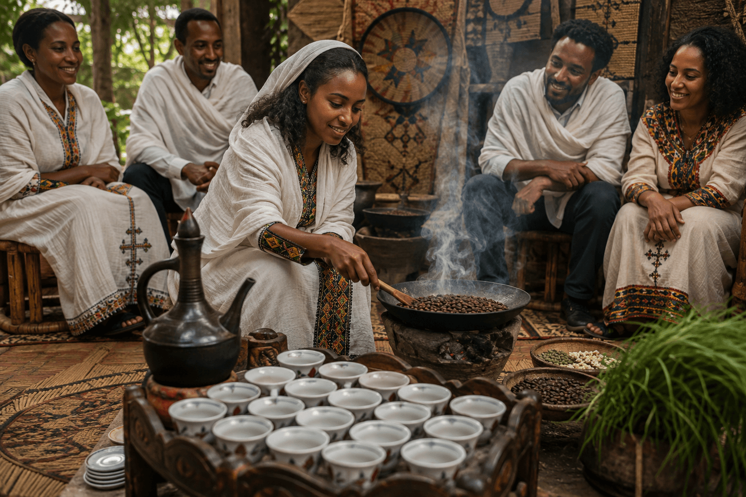 Cerimônia tradicional do café na Etiópia, origem histórica do café