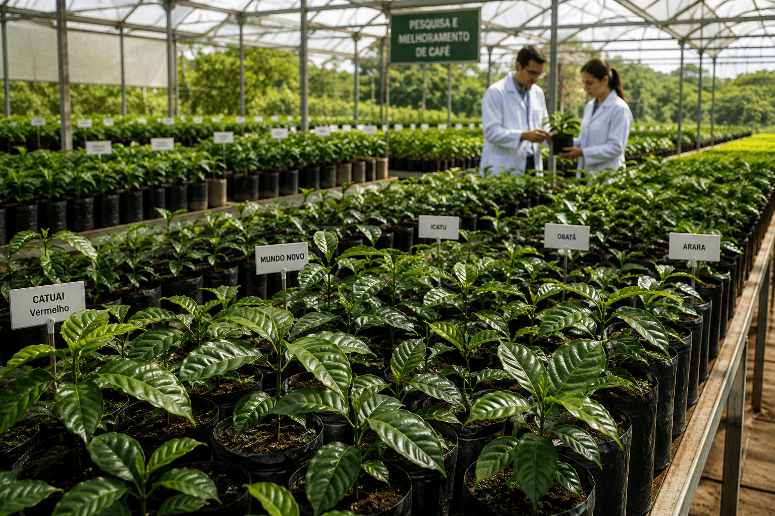 Mudas de diferentes cultivares de café em pesquisa agrícola