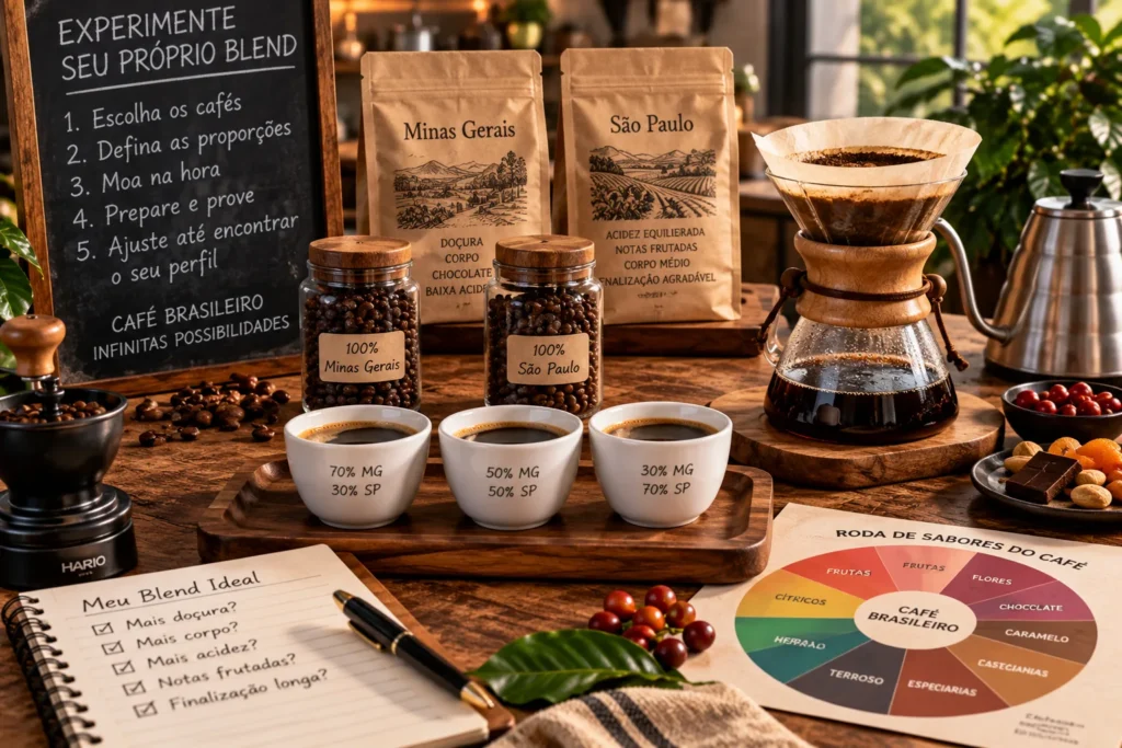 Experiência com blends de café brasileiros em casa usando diferentes proporções