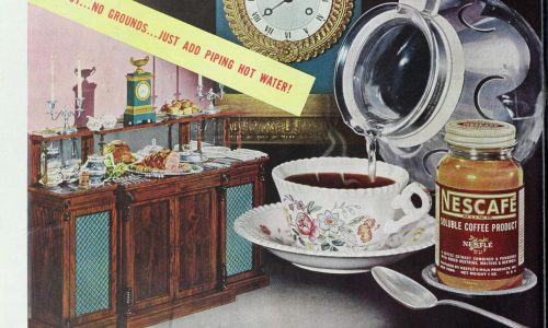 Anúncio histórico da Nescafé promovendo o café instantâneo
