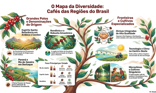 Mapa da diversidade das regiões produtoras de café do Brasil